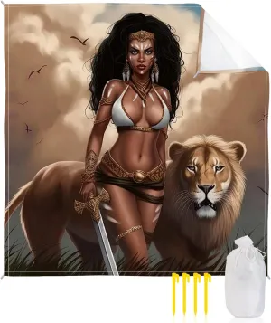 Beach Blanket, Lions Women Africa Sandproof Waterproof Outdoor Mat Quick Drying Beach Accessories for Vacation Holiday Picnic Camping, 79"x83" for 1-4 Adults