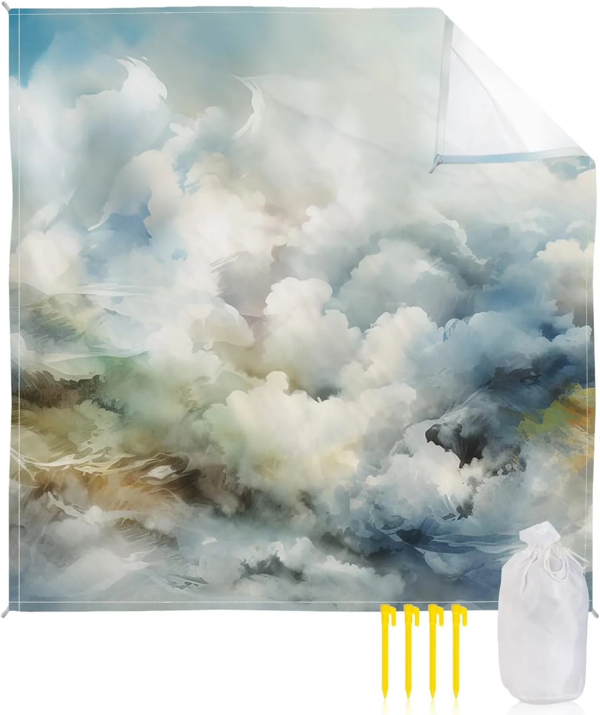 Beach Blanket Sandproof, Abstract Art Clouds and Sky Waterproof Beach Mat Lightweight Quick Drying Picnic Blanket Beach Essentials for Travel Camping Hiking 83x79in