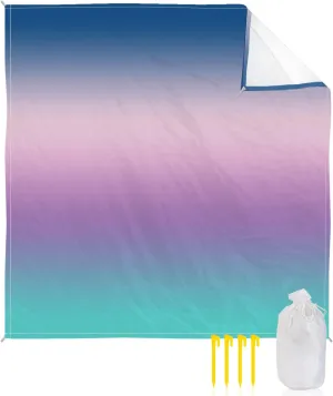Beach Blanket Sandproof, Blue Purple Pink Teal Gradient Waterproof Beach Mat Lightweight Quick Drying Picnic Blanket Beach Essentials for Travel Camping Hiking 108x84in
