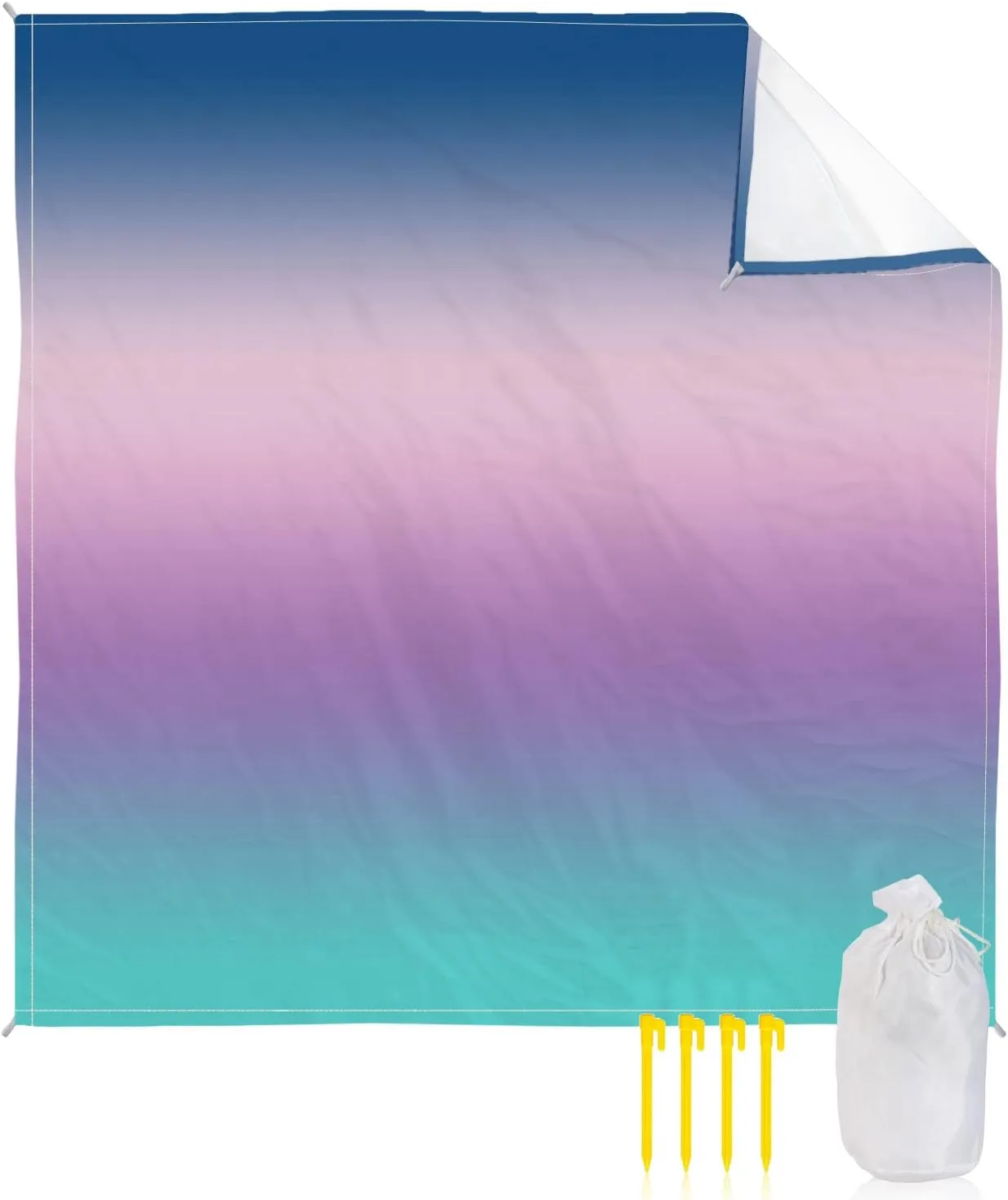 Beach Blanket Sandproof, Blue Purple Pink Teal Gradient Waterproof Beach Mat Lightweight Quick Drying Picnic Blanket Beach Essentials for Travel Camping Hiking 108x84in