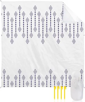 Beach Blanket Sandproof, Bohemian Geometric Pattern Rhombus White Waterproof Beach Mat Lightweight Quick Drying Picnic Blanket Beach Essentials for Travel Camping Hiking 95x80in