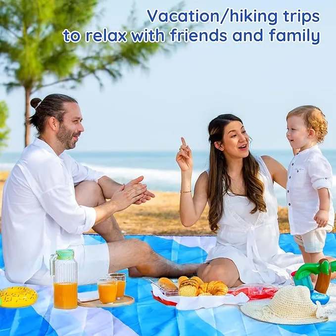Beach Blanket Sandproof, Extra Large Beach Mat 80"*80" for 1-8 Persons,Waterproof Outdoor Picnic Blankets, Lightweight Beach Essentials for Camping,Traveling,Hiking(Light Blue, 80"*80")