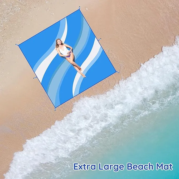 Beach Blanket Sandproof, Extra Large Beach Mat 80"*80" for 1-8 Persons,Waterproof Outdoor Picnic Blankets, Lightweight Beach Essentials for Camping,Traveling,Hiking(Light Blue, 80"*80")