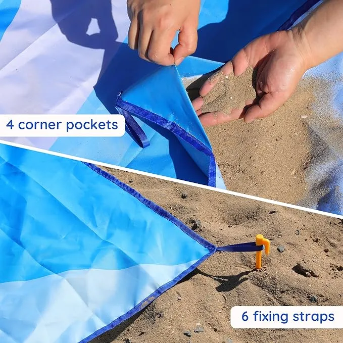 Beach Blanket Sandproof, Extra Large Beach Mat 80"*80" for 1-8 Persons,Waterproof Outdoor Picnic Blankets, Lightweight Beach Essentials for Camping,Traveling,Hiking(Light Blue, 80"*80")