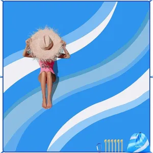 Beach Blanket Sandproof, Extra Large Beach Mat 80"*80" for 1-8 Persons,Waterproof Outdoor Picnic Blankets, Lightweight Beach Essentials for Camping,Traveling,Hiking(Light Blue, 80"*80")