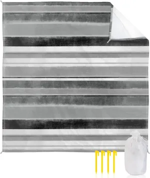 Beach Blanket Sandproof, Northern Europe Grey Vintage Stripes Waterproof Beach Mat Lightweight Quick Drying Picnic Blanket Beach Essentials for Travel Camping Hiking 83x79in