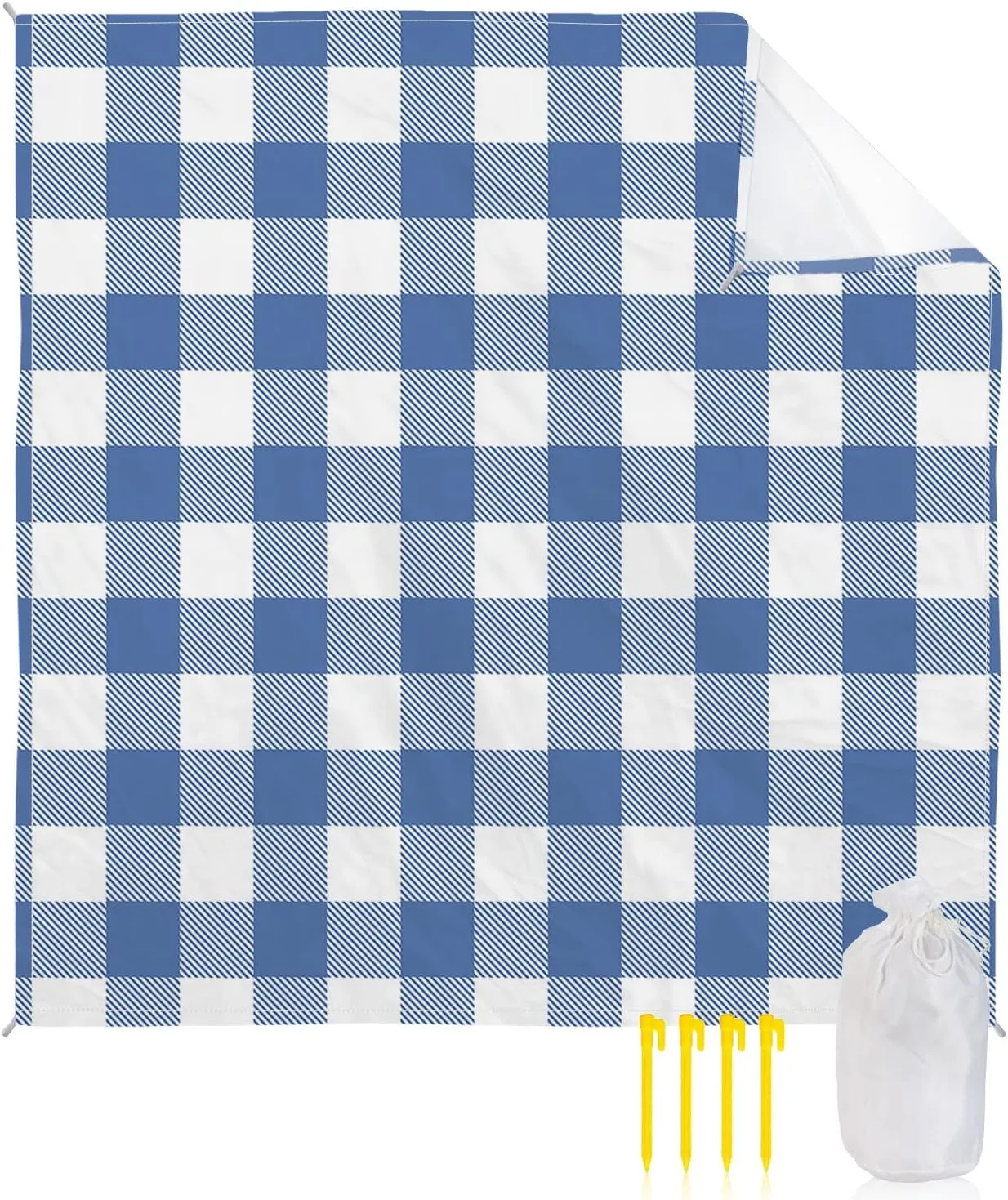 Beach Blanket Sandproof, Pastoral Style Blue Lattice Waterproof Beach Mat Lightweight Quick Drying Picnic Blanket Beach Essentials for Travel Camping Hiking 95x80in
