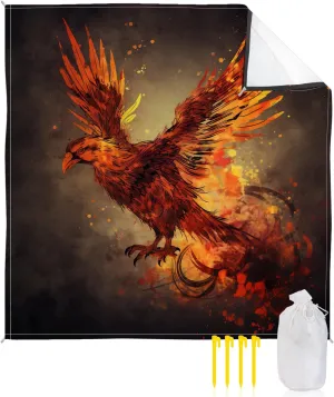 Beach Blanket Sandproof, Retro Animal Eagle Firebird Wings and Flame Waterproof Beach Mat Lightweight Quick Drying Picnic Blanket Beach Essentials for Travel Camping Hiking 83x79in