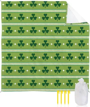 Beach Blanket Sandproof, Retro Four-Leaf Clover Green Stripes Waterproof Beach Mat Lightweight Quick Drying Picnic Blanket Beach Essentials for Travel Camping Hiking 95x80in