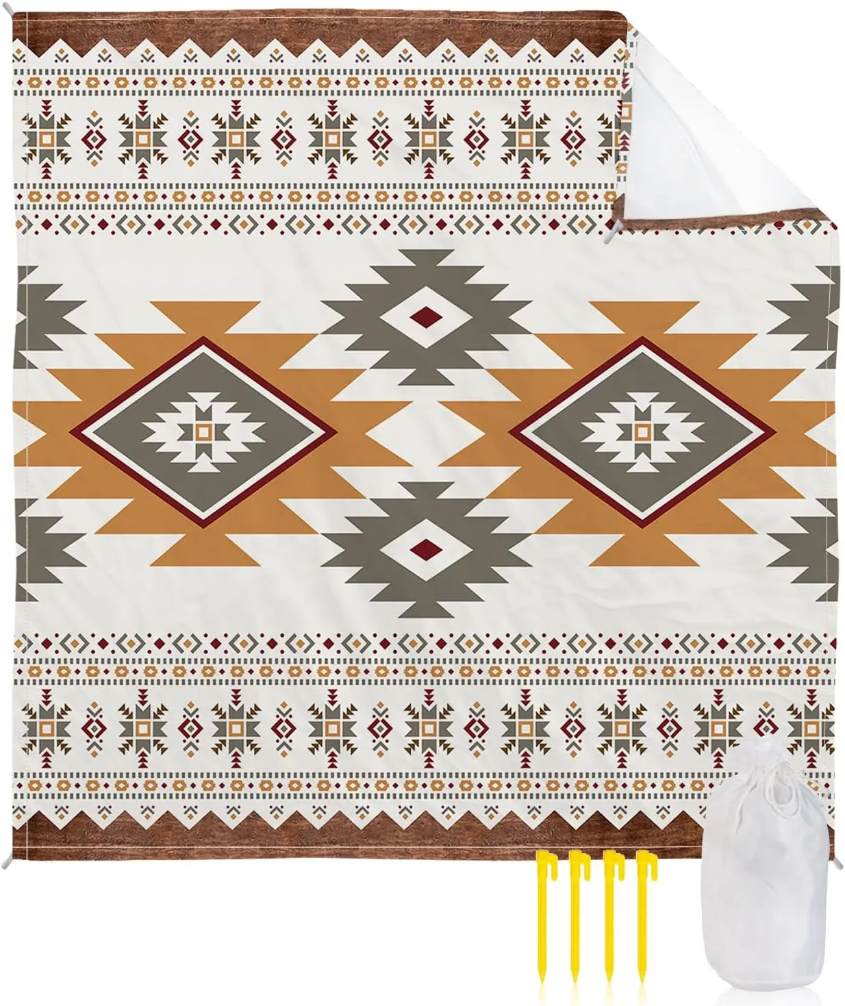 Beach Blanket Sandproof, Southwest Native American Tribal Totem Boho Waterproof Beach Mat Lightweight Quick Drying Picnic Blanket Beach Essentials for Travel Camping Hiking 83x79in