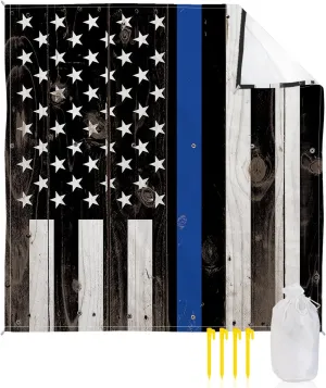 Beach Blanket Sandproof, Thin Blue Line Police, Honor Law Enforcement USA Vintage Flag Waterproof Beach Mat Lightweight Quick Drying Picnic Blanket Beach Essentials for Travel Camping Hiking 95x80in