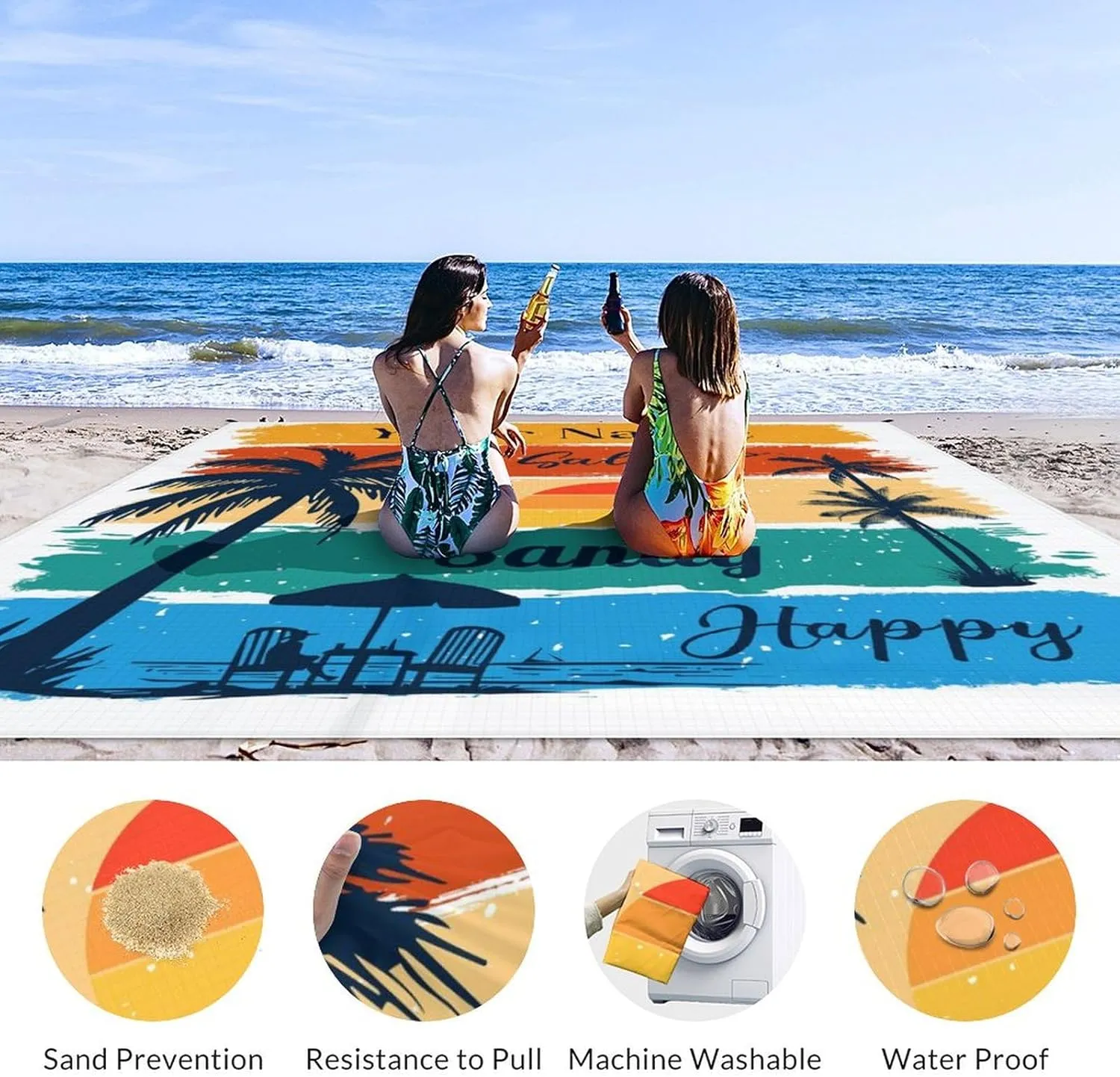 Beach Blanket Waterproof, Portable Sandproof Mat, Personalized Beach Blankets 9.8 x 9.2 Ft Oversized for 1-8 Adults, Quick Drying Foldable Outdoor Picnic Mats, Travel Essentials