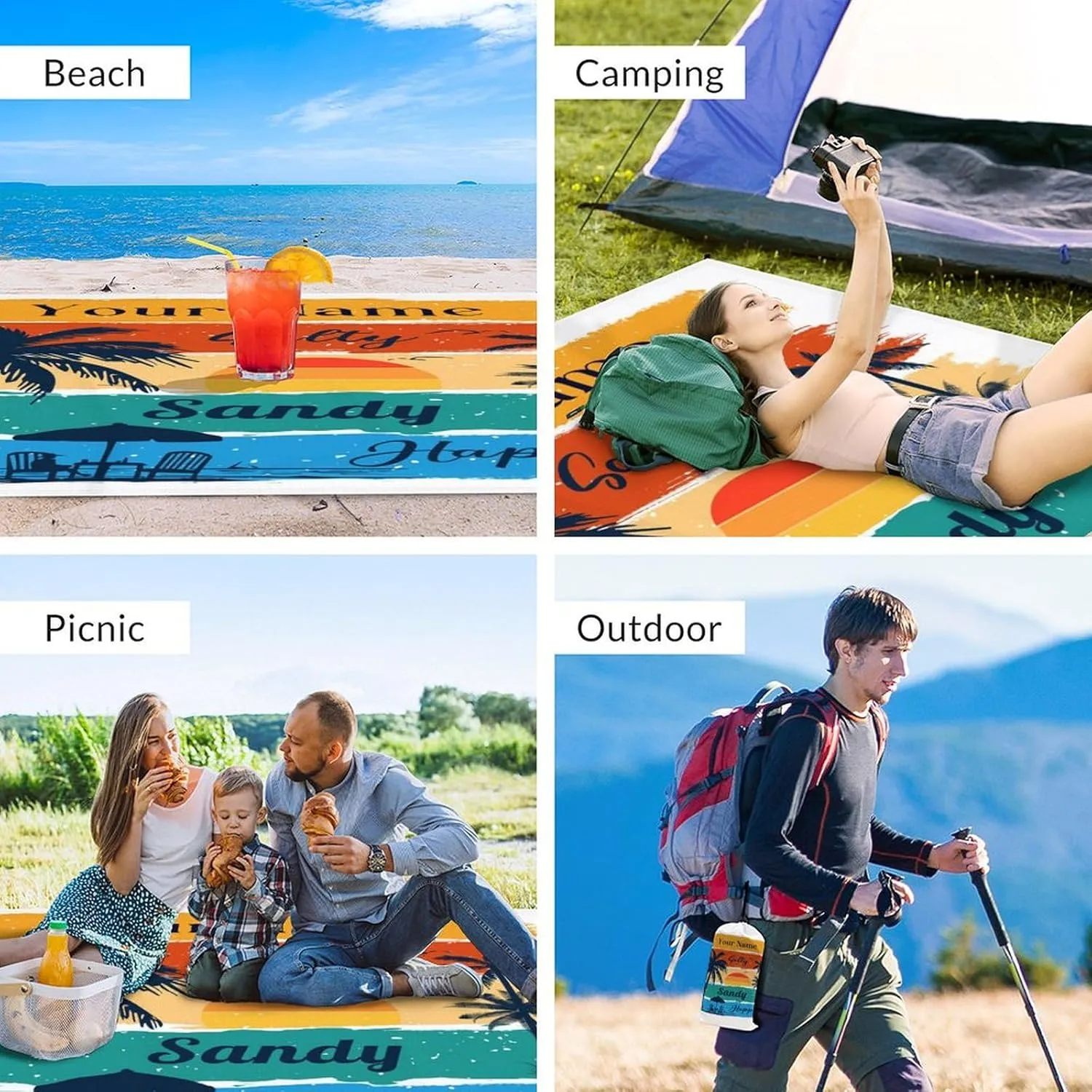 Beach Blanket Waterproof, Portable Sandproof Mat, Personalized Beach Blankets 9.8 x 9.2 Ft Oversized for 1-8 Adults, Quick Drying Foldable Outdoor Picnic Mats, Travel Essentials