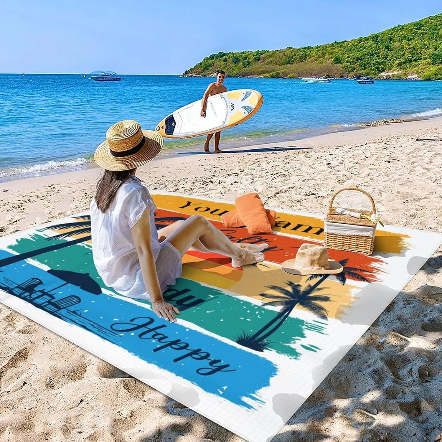 Beach Blanket Waterproof, Portable Sandproof Mat, Personalized Beach Blankets 9.8 x 9.2 Ft Oversized for 1-8 Adults, Quick Drying Foldable Outdoor Picnic Mats, Travel Essentials