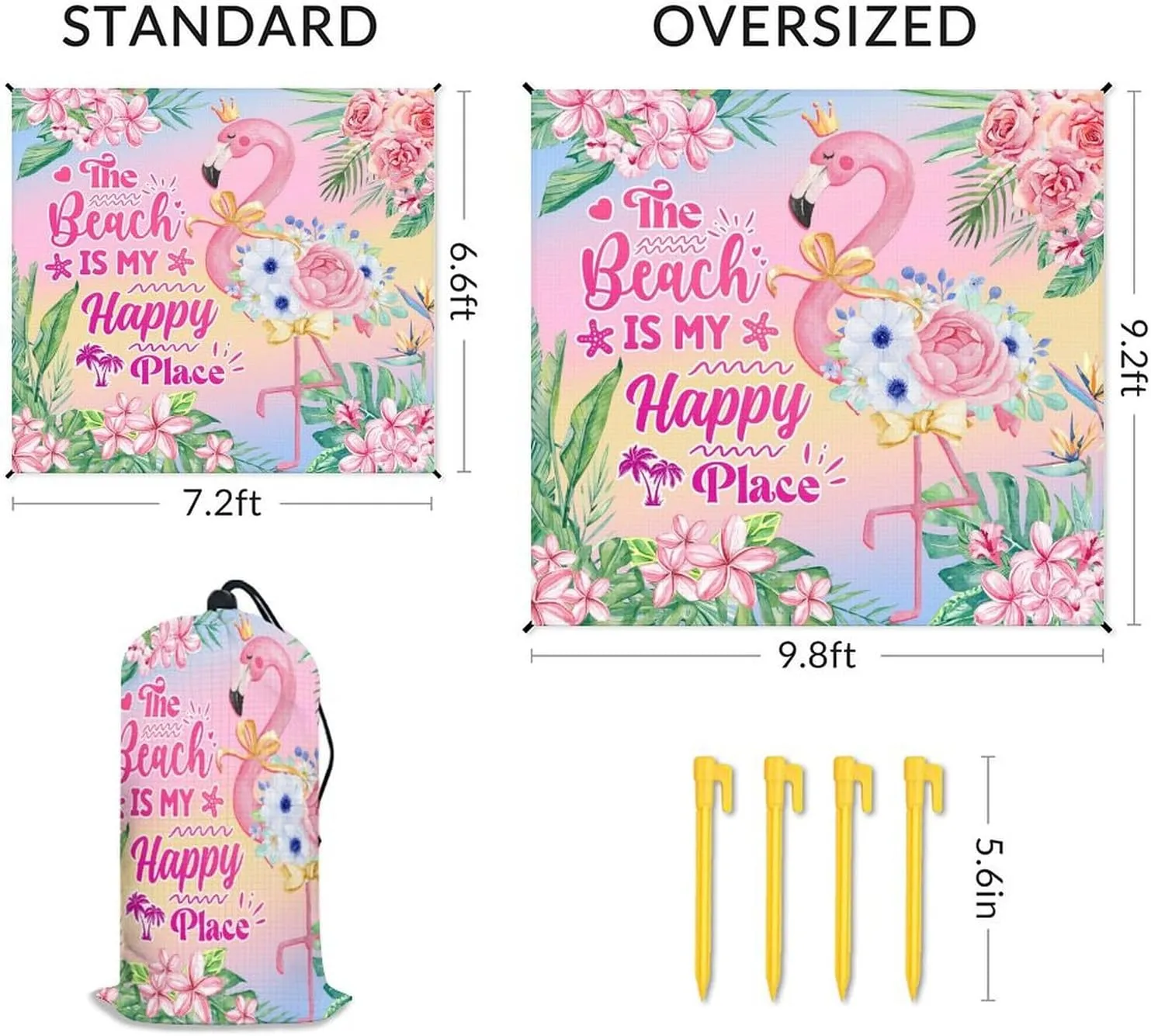 Beach Blanket Waterproof Sandproof, 118x110 Inches Oversized Flamingo Beach Mat for 6-8 Adults, Pink Lightweight Windproof Picnic Blanket with 4 Corner Pockets for Outdoor, Travel, Camping, Hiking