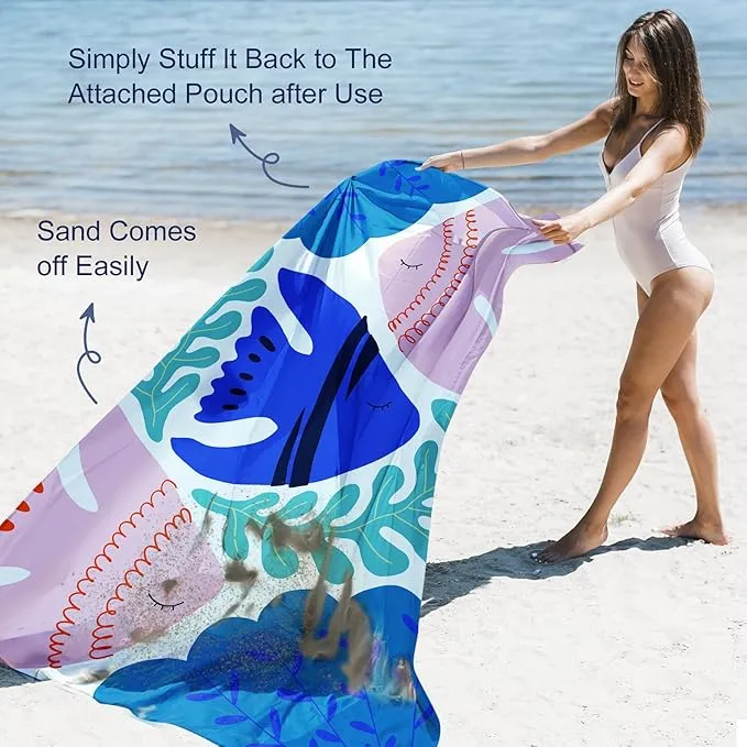Beach Blanket Waterproof Sandproof 79"x 83" for 1-4 Adults,Quick Drying Beach Mat,Lightweight & Durable,Beach Essentials for Family Beach Camping Travel Picnic (Pink Fish)