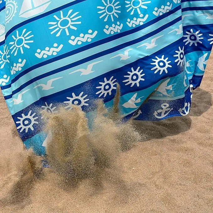 Beach Blanket Waterproof Sandproof 79"x 83" for 1-4 Adults,Quick Drying Beach Mat,Lightweight & Durable,Beach Essentials for Family Beach Camping Travel Picnic(Blue Turtle)