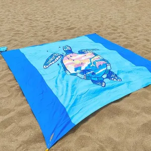 Beach Blanket Waterproof Sandproof 79"x 83" for 1-4 Adults,Quick Drying Beach Mat,Lightweight & Durable,Beach Essentials for Family Beach Camping Travel Picnic(Blue Turtle)