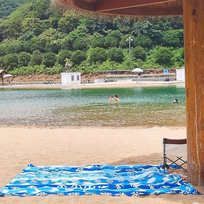 Beach Blanket Waterproof Sandproof 79"x 83" for 1-4 Adults,Quick Drying Beach Mat,Lightweight & Durable,Beach Essentials for Family Beach Camping Travel Picnic(Blue Turtle)