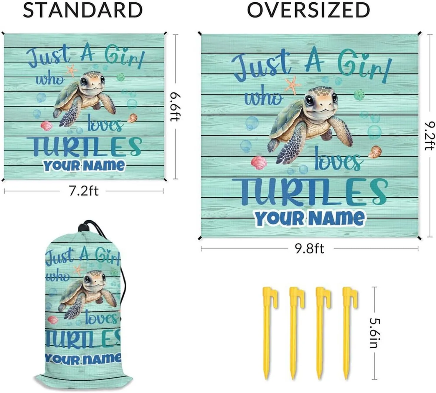 Beach Blanket Waterproof Sandproof - Custom Turtle Picnic Blanket - 110”x118” Beach Mats with Sand Pockets - Lightweight Outdoor Blanket for Camping & Travel - Polyester Mat with Portable Mesh Bag