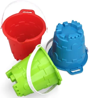 Beach Sand Toy Bucket Gear For Kids Adult, 7" Plastic Beach Castle Mold Buckets, Sand Pail Water Bucket for Summer Party Fishing, Space Saving Outdoor Waterpot for Garden Camping Accessory (3PCS)