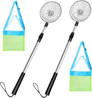Beach Shelling Tools with Mesh Beach Bag 4Pcs/Set Stainless Steel Sand Sifter with Fine Mesh Telescopic Portable Handheld for Collecting Shells, Sand Sifter