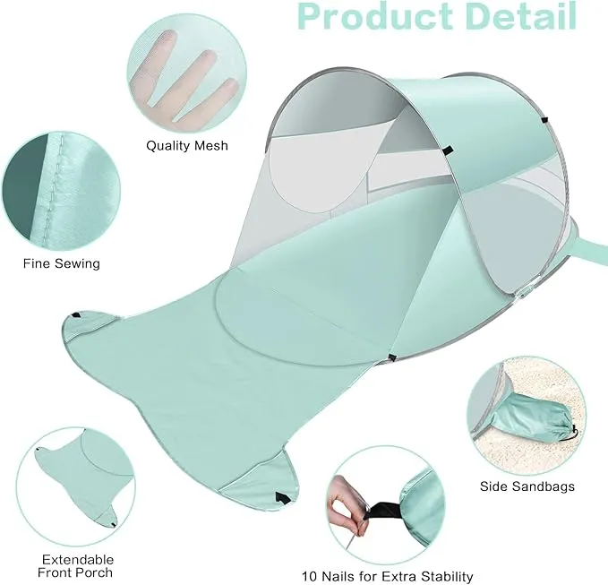 Beach Tent, Large Automatic Instant Pop Up Beach Shade, UPF 50  Portable Sun Shelter Anti UV Beach Umbrella Baby Tent with Carrying Bag Fit for 2 Person