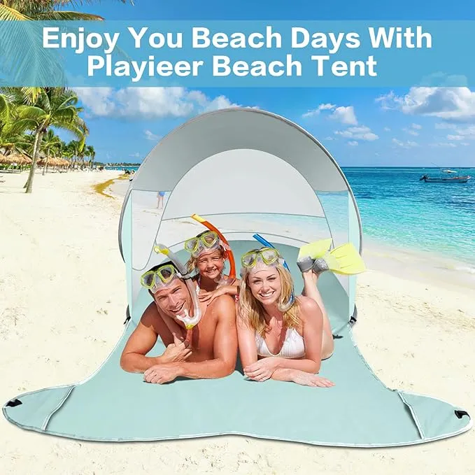 Beach Tent, Large Automatic Instant Pop Up Beach Shade, UPF 50  Portable Sun Shelter Anti UV Beach Umbrella Baby Tent with Carrying Bag Fit for 2 Person