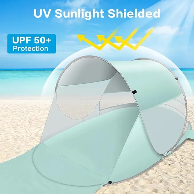 Beach Tent, Large Automatic Instant Pop Up Beach Shade, UPF 50  Portable Sun Shelter Anti UV Beach Umbrella Baby Tent with Carrying Bag Fit for 2 Person