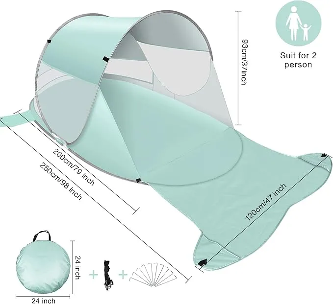 Beach Tent, Large Automatic Instant Pop Up Beach Shade, UPF 50  Portable Sun Shelter Anti UV Beach Umbrella Baby Tent with Carrying Bag Fit for 2 Person