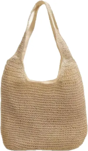 Beach Tote Bag - 3cm Mesh Beach Bag | Straw Woven Hobo Pool Bags with Zipper Pocket | Lightweight Large Capacity Shoulder