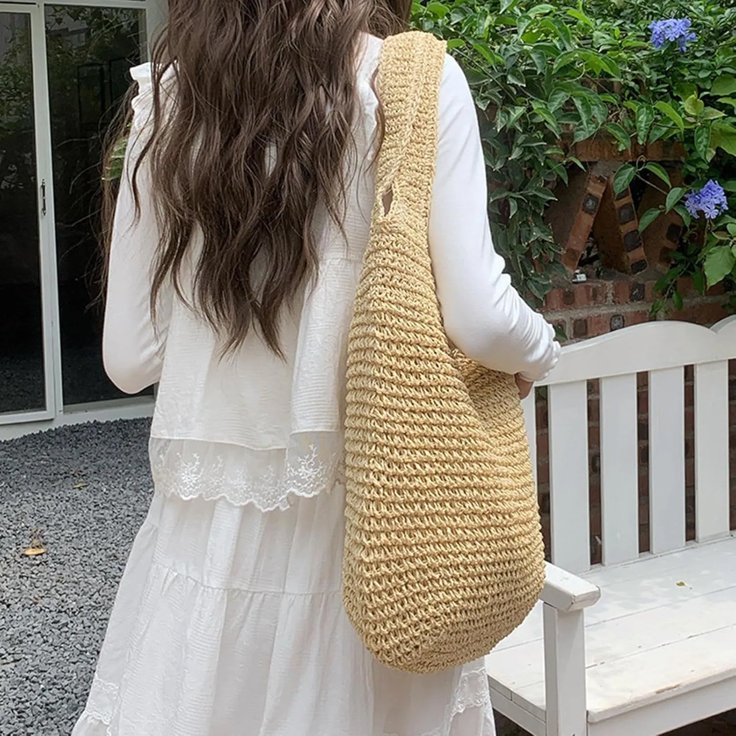 Beach Tote Bag - 3cm Mesh Beach Bag | Straw Woven Hobo Pool Bags with Zipper Pocket | Lightweight Large Capacity Shoulder