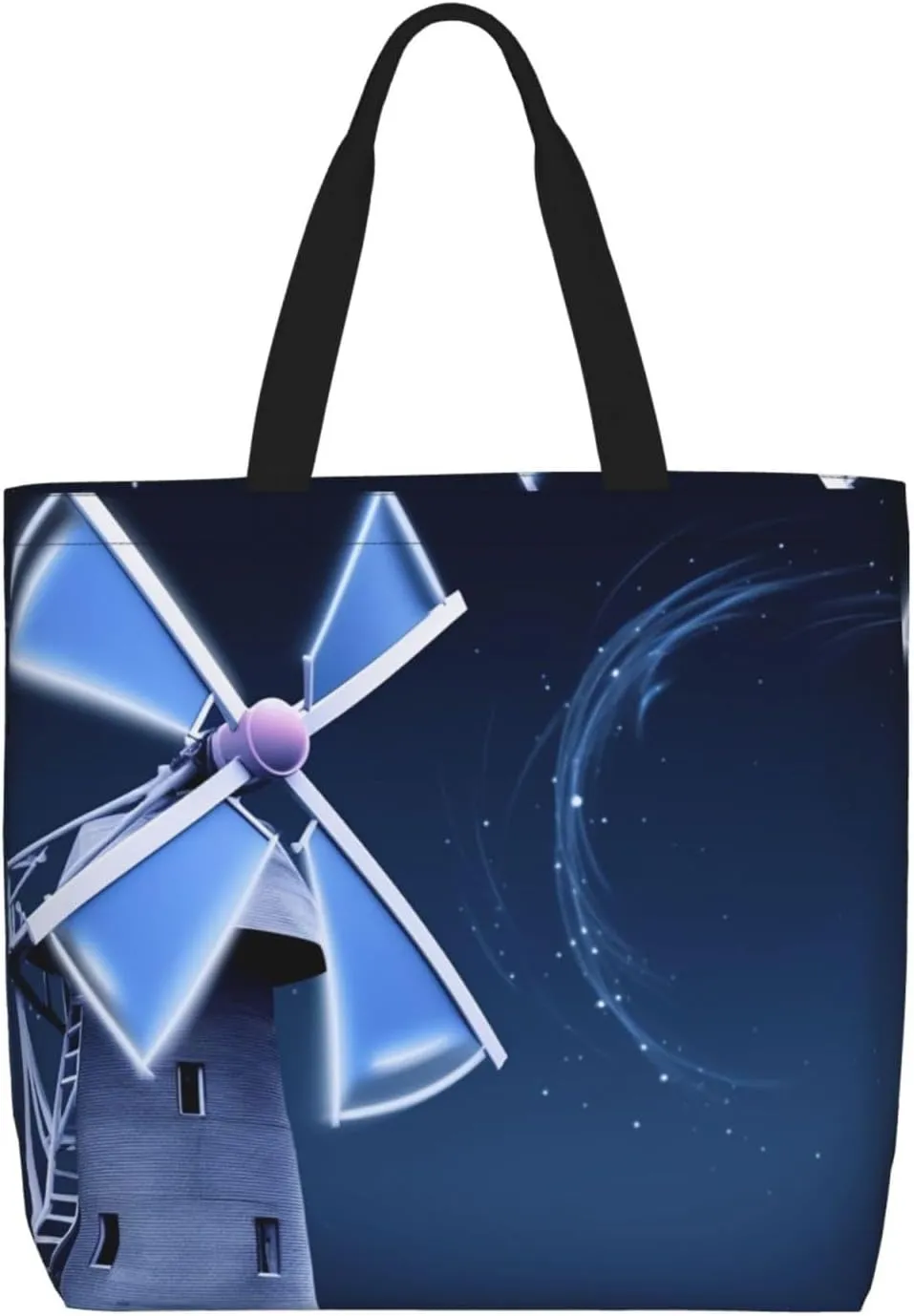 Beach Tote Bag for Women Grocery Bag Reusable Aesthetic Shopping Bags Windmill Blue Handbag
