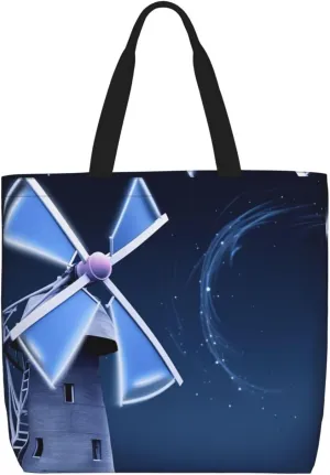 Beach Tote Bag for Women Grocery Bag Reusable Aesthetic Shopping Bags Windmill Blue Handbag