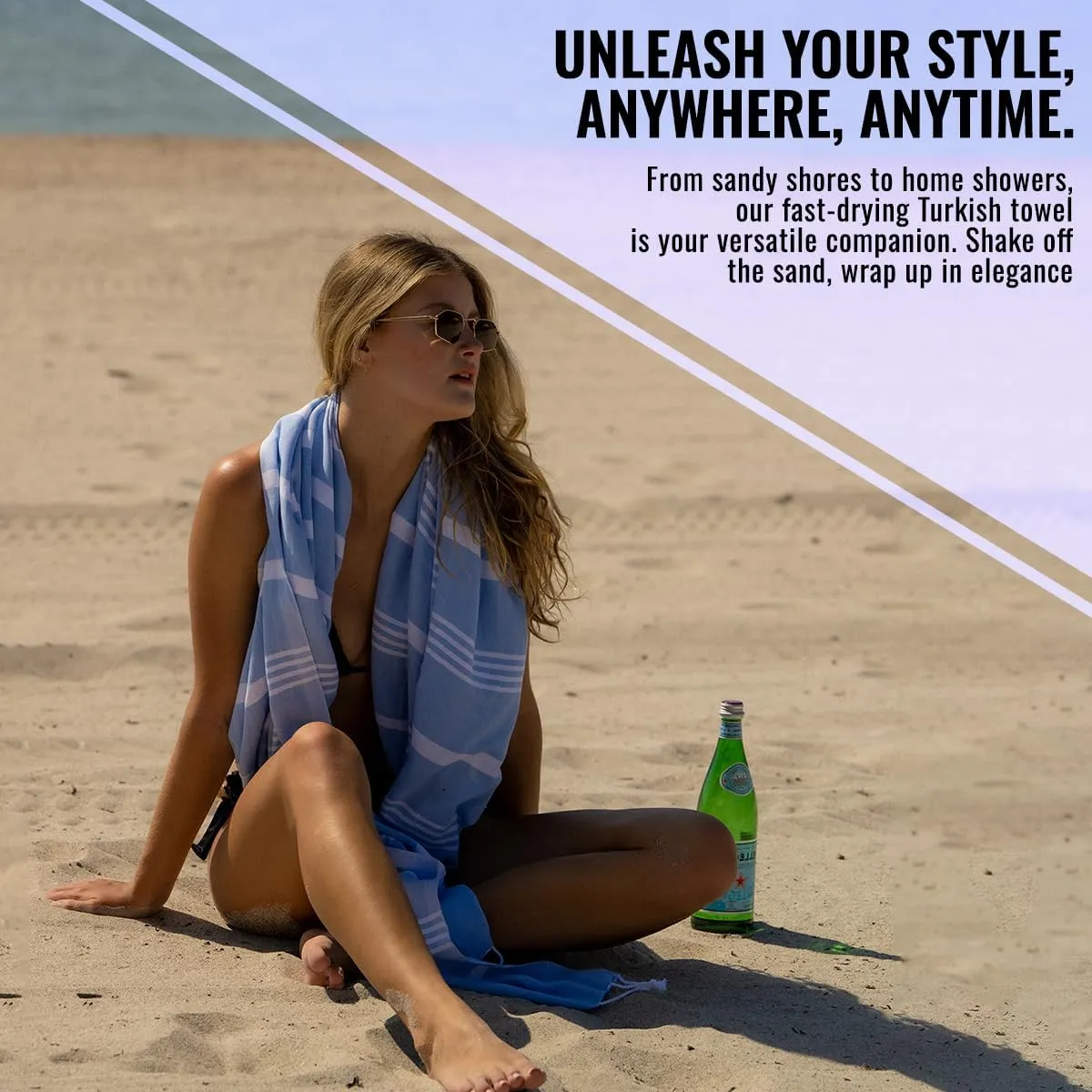 Beach Towel 100% Cotton Turkish Beach Towel Adult 38x70 Inch Pre-washed Absorbent Extra Large|Sand Free Quick Dry BathTowels|Lightweight Blanket|Travel Cruise Camping Spa Gym Towels|Directoire Blue