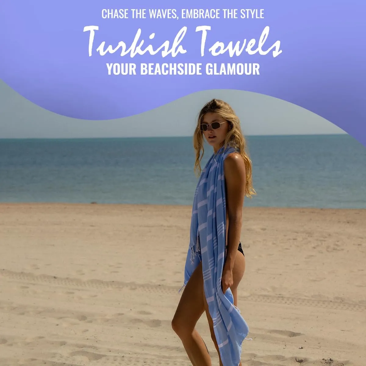 Beach Towel 100% Cotton Turkish Beach Towel Adult 38x70 Inch Pre-washed Absorbent Extra Large|Sand Free Quick Dry BathTowels|Lightweight Blanket|Travel Cruise Camping Spa Gym Towels|Directoire Blue