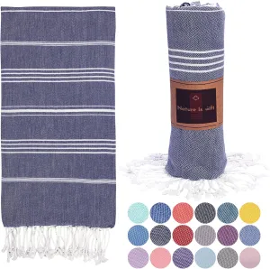 Beach Towel 100% Cotton Turkish Beach Towel Adult 38x70 Inch Pre-washed Absorbent Extra Large|Sand Free Quick Dry BathTowels|Lightweight Blanket|Travel Cruise Camping Spa Gym Yoga Towel|Blue Depths