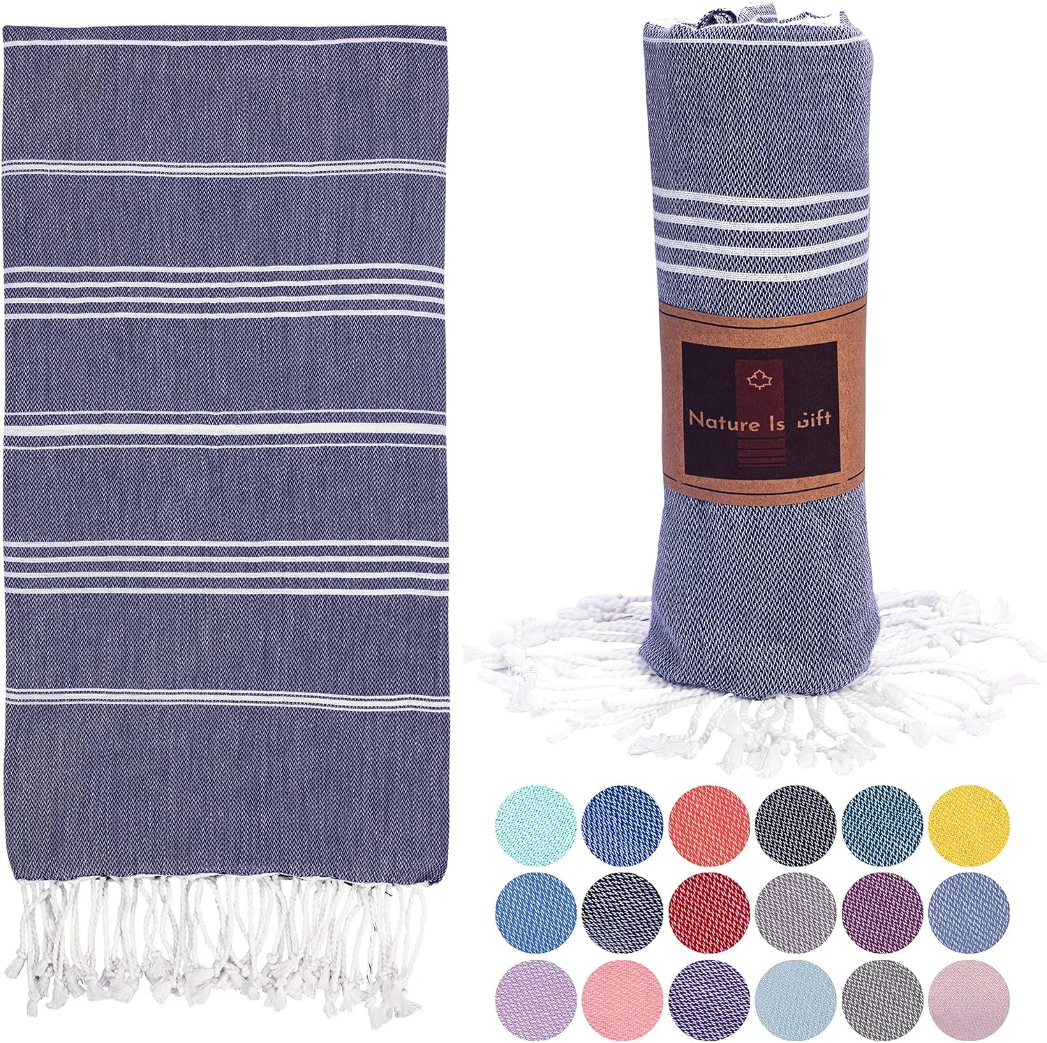 Beach Towel 100% Cotton Turkish Beach Towel Adult 38x70 Inch Pre-washed Absorbent Extra Large|Sand Free Quick Dry BathTowels|Lightweight Blanket|Travel Cruise Camping Spa Gym Yoga Towel|Blue Depths