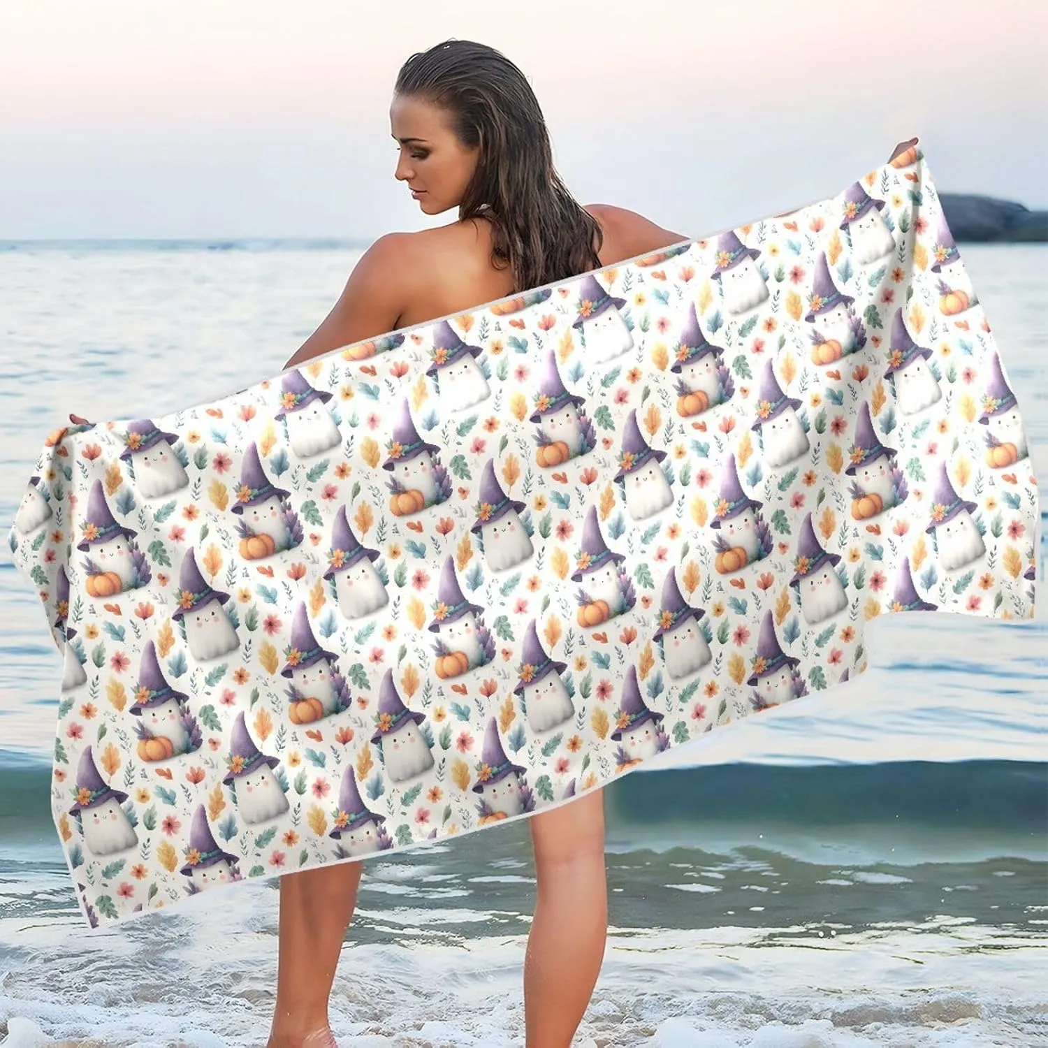 Beach Towel Halloween Cute Print Oversized Thin 30x60 in Quick Dry Sandproof Beach Blanket with Storage Bag