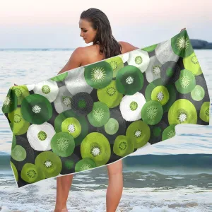 Beach Towel Sliced Kiwi Print Oversized Thin 30x60 in Quick Dry Sandproof Beach Blanket with Storage Bag