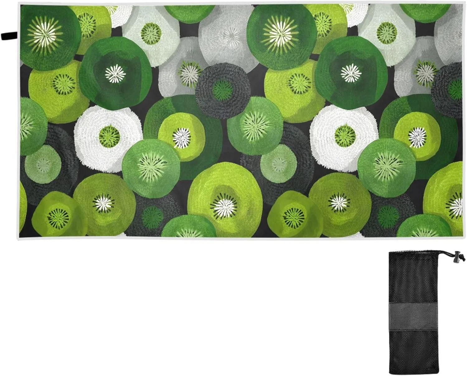 Beach Towel Sliced Kiwi Print Oversized Thin 30x60 in Quick Dry Sandproof Beach Blanket with Storage Bag