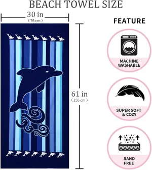 Beach Towel,30"x60" Microfiber Beach Towels for Travel, Absorbent Quick Dry Towel for Swimmers Pool Sand Proof Beach Towels for Women Men Girls Kids, Beach Accessories (Dolphin-2pc, 2pcs)