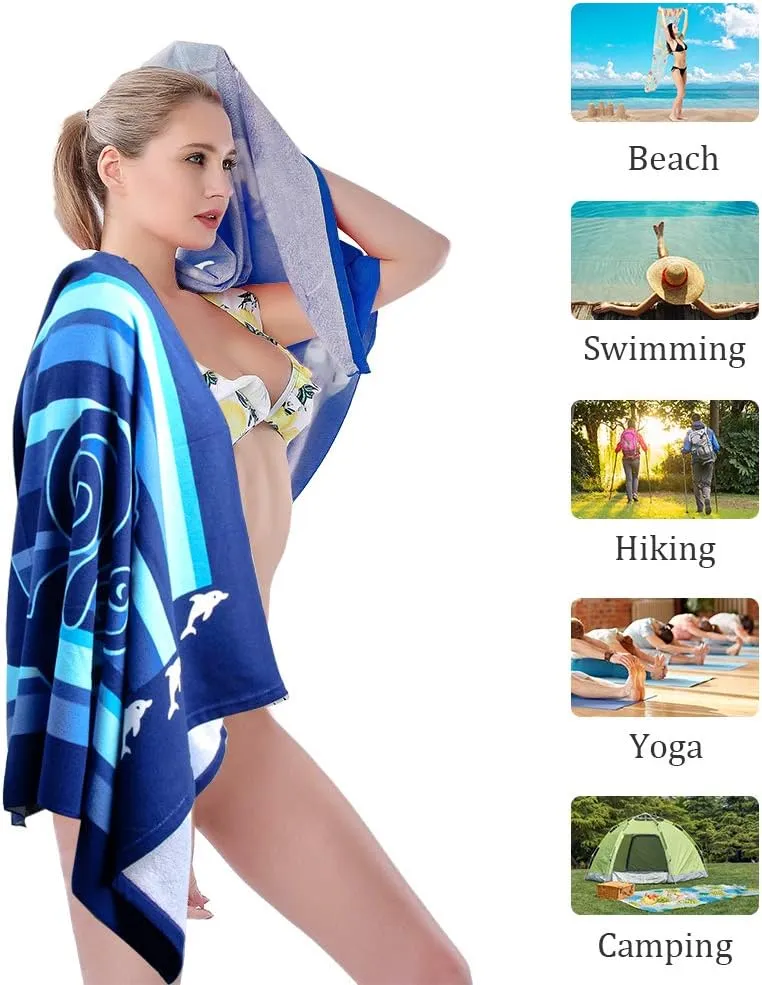 Beach Towel,30"x60" Microfiber Beach Towels for Travel, Absorbent Quick Dry Towel for Swimmers Pool Sand Proof Beach Towels for Women Men Girls Kids, Beach Accessories (Dolphin-2pc, 2pcs)