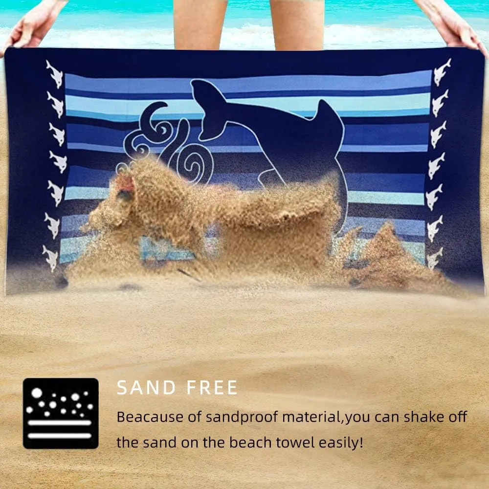 Beach Towel,30"x60" Microfiber Beach Towels for Travel, Absorbent Quick Dry Towel for Swimmers Pool Sand Proof Beach Towels for Women Men Girls Kids, Beach Accessories (Dolphin-2pc, 2pcs)