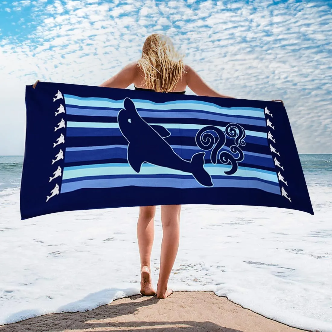 Beach Towel,30"x60" Microfiber Beach Towels for Travel, Absorbent Quick Dry Towel for Swimmers Pool Sand Proof Beach Towels for Women Men Girls Kids, Beach Accessories (Dolphin-2pc, 2pcs)