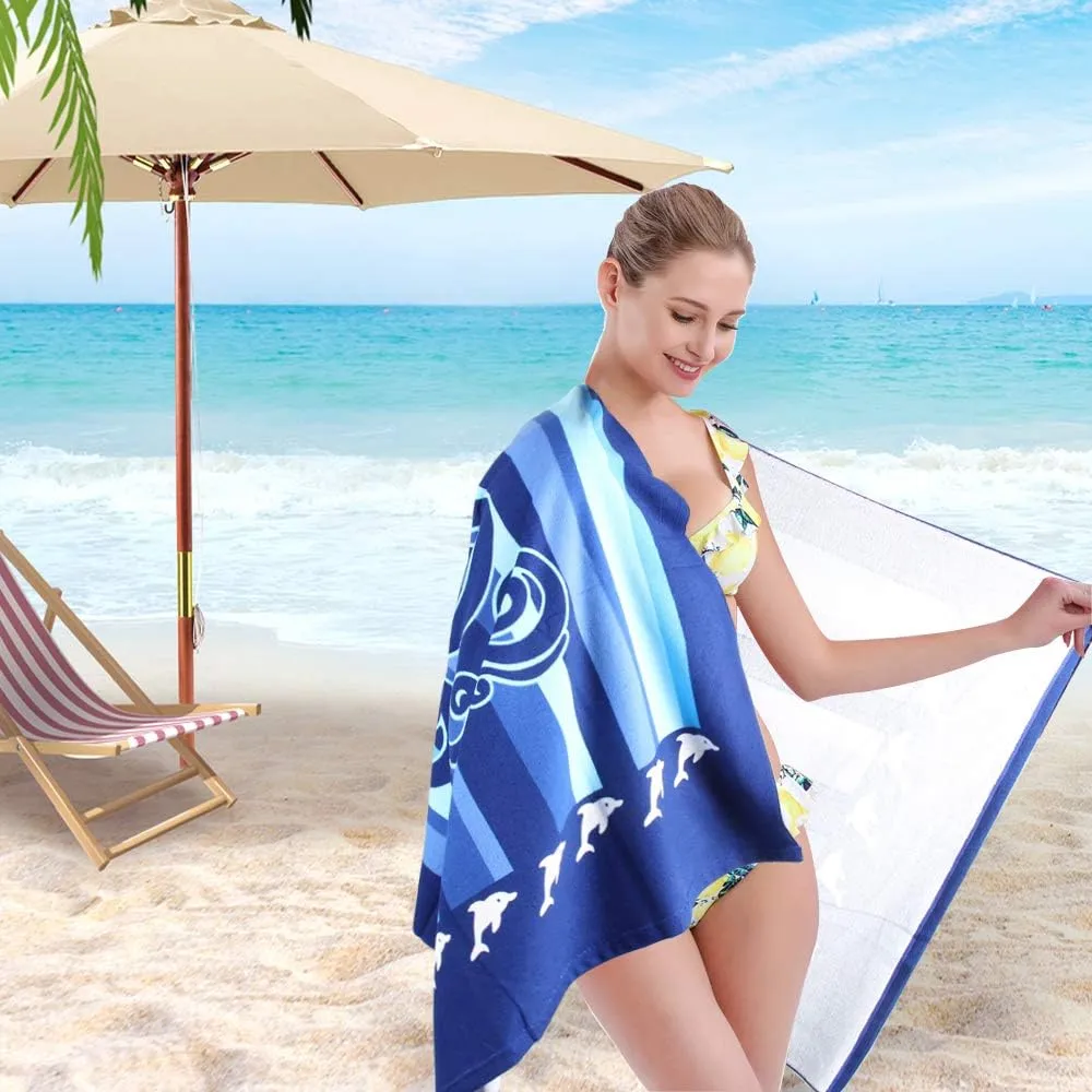 Beach Towel,30"x60" Microfiber Beach Towels for Travel, Absorbent Quick Dry Towel for Swimmers Pool Sand Proof Beach Towels for Women Men Girls Kids, Beach Accessories (Dolphin-2pc, 2pcs)