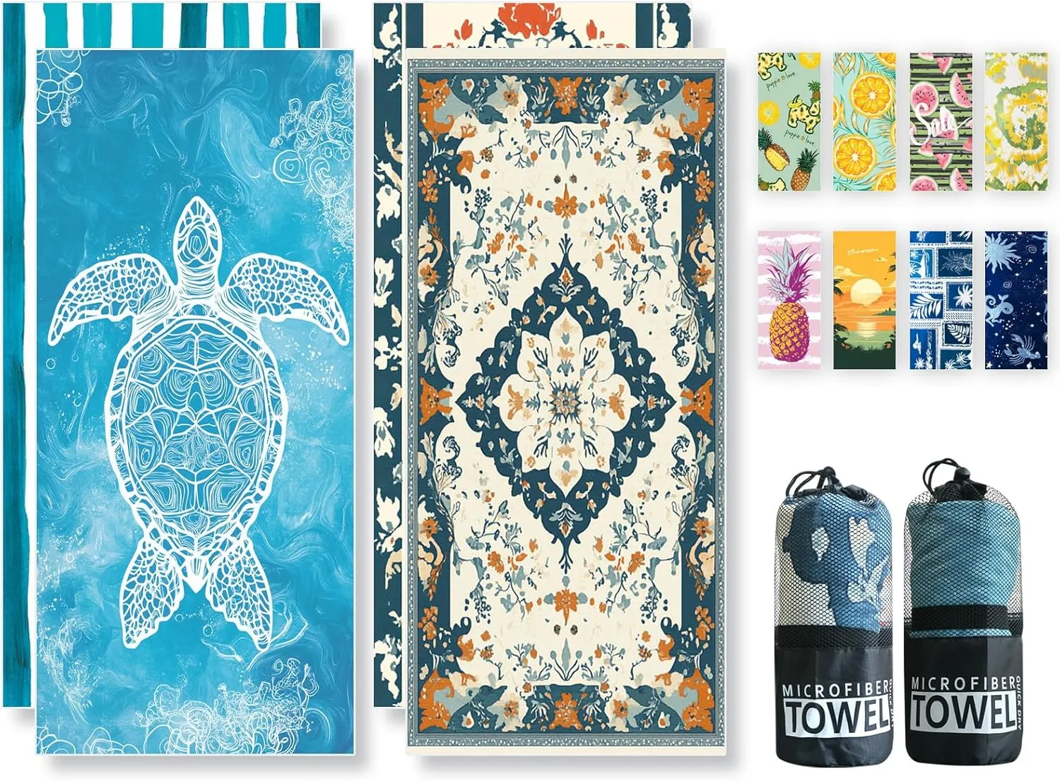 Beach Towels Oversized - 2 Pack 78'' X 35''(200 x 90 cm) Extra Large Beach Towels, 250 GSM Thicken Microfiber Sand Free Lightweight Quick Dry Beach Towel, Yoga Pool Gym Camping Travel Towel for Adults