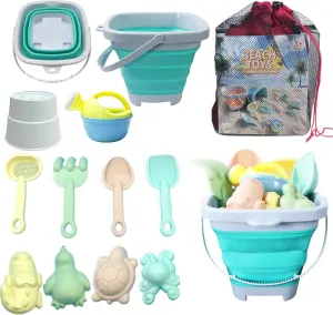 Beach Toys,Collapsible Sand Toys Set with Big Mesh Bag & Sand Mold and Shovels Set, ，Beach Toy for Toddlers Kids Age 3-10，Sand Toy for Toddler Kids,Sand Box Toys