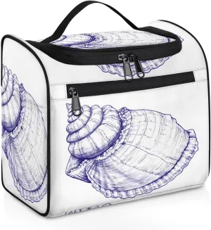 Beach Travel Toiletry Bag for Women Large Capacity Wide-open Makeup Organizer Cosmetic Travel Bags for Toiletries, Seashell Beach Theme