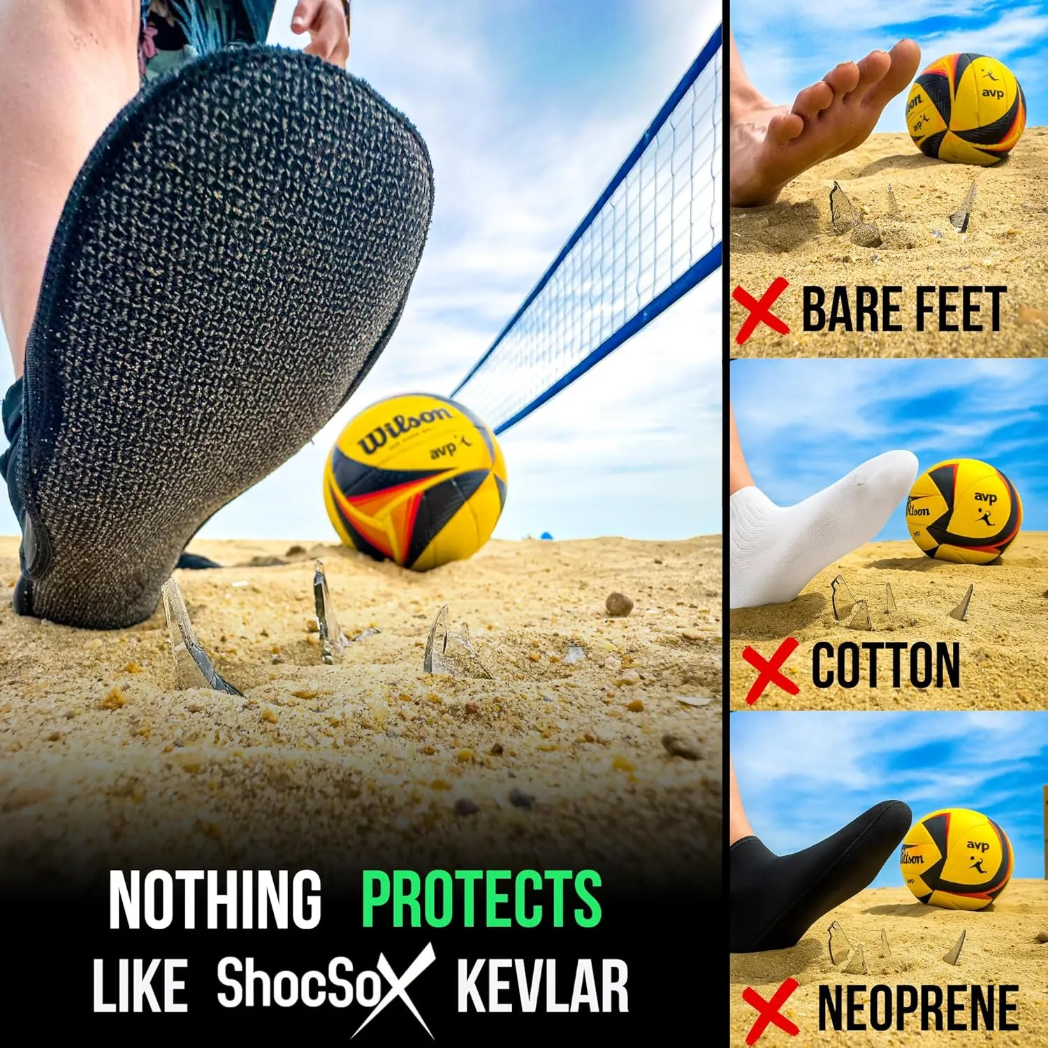 Beach Volleyball & Sand Soccer Socks No-Holes Guaranteed Soles for Maximum Protection